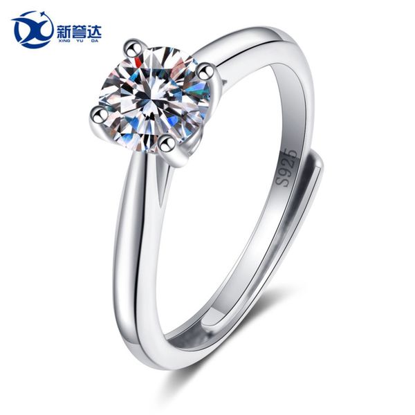 simple four claw s925 silver imitation diamond ring, Black
